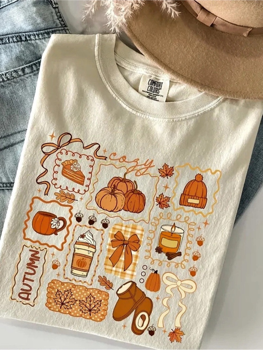 Comfort Colors Autumn Graphic Tee in Ivory & Orange
